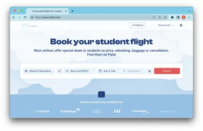 Neuigkeiten zum Jahresstart 2023:    Flyla.com gewinnt weitere Airline Partner für exklusive Studi- und Jugendtarife und launcht neues Design
