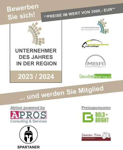 Firmen bewerben sich fuer Auszeichnung Unternehmer des Jahres in der Region Reutlingen 2024