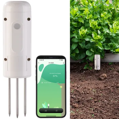 Luminea Home Control Smarter, universeller ZigBee-Boden-Feuchtigkeits- & Temperatursensor plus optionalem Bewässerungscomputer