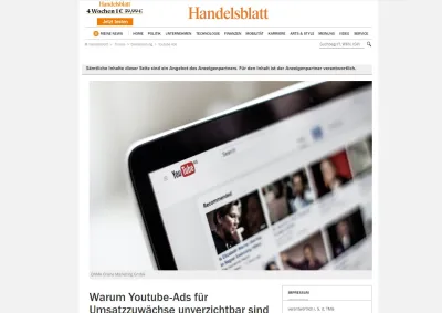 Handelsblatt berichtet Wissenswertes über Umsatzsteigerung durch YouTube-Ads