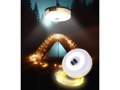 Lunartec 2in1-Akku-Campingleuchte mit Lichterkette