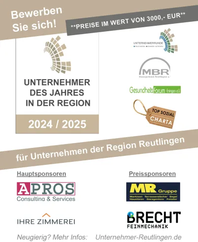 Jeder Betrieb kann sich bewerben! Wettbewerb Unternehmer des Jahres in der Region Reutlingen 2025