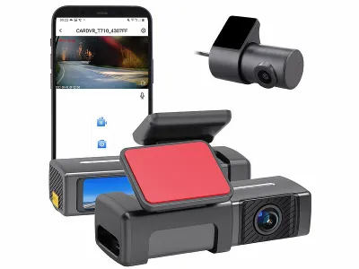 Lescars 4K-Dashcam & Full HD-Rückfahrkamera MDV-5100.dual