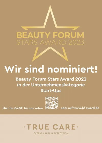 TRUE CARE ist zum Beauty Forum Stars Award 2023 in der Kategorie bestes Start-up nominiert.